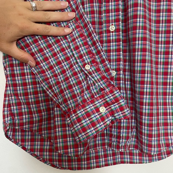 Ralph Lauren men’s plaid long sleeve button down shirt slim fit red green medium - Picture 5 of 6